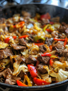 Pepper Steak with Cabbage, Bell Peppers and Onion | Easy One-Pan Beef Dinner